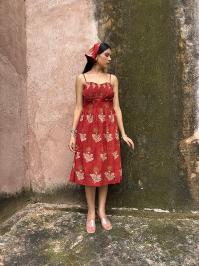 Phoolwari – Bagru Hand Block Print Dress with Pin-Tucks.