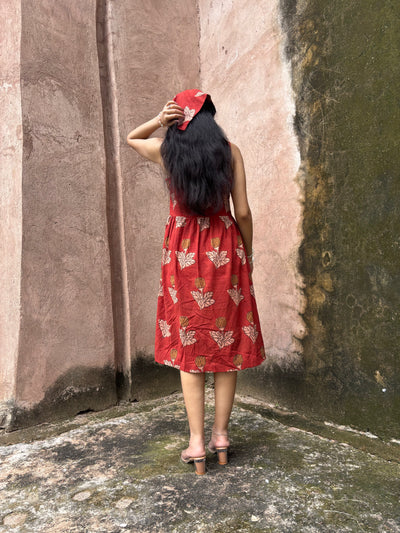 Phoolwari – Bagru Hand Block Print Dress with Pin-Tucks.