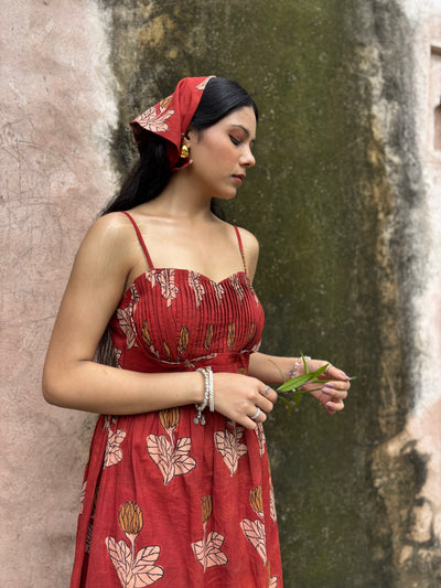 Phoolwari – Bagru Hand Block Print Dress with Pin-Tucks.