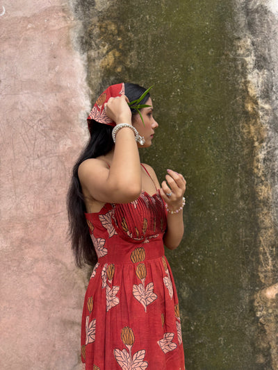 Phoolwari – Bagru Hand Block Print Dress with Pin-Tucks.