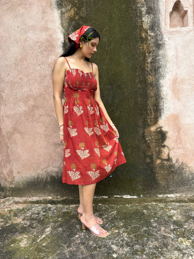 Phoolwari – Bagru Hand Block Print Dress with Pin-Tucks.