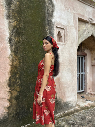 Phoolwari – Bagru Hand Block Print Dress with Pin-Tucks.