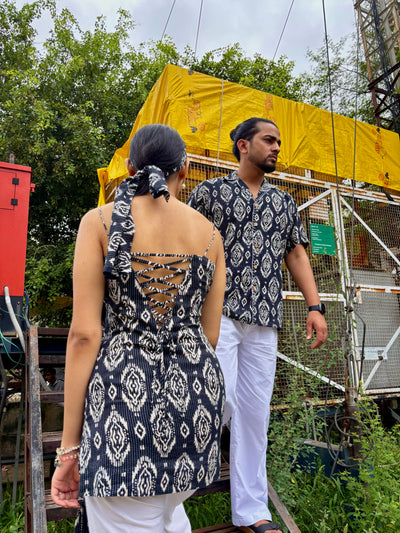 Nazar – Ikat kantha Short Kurti with Tie-Up Back