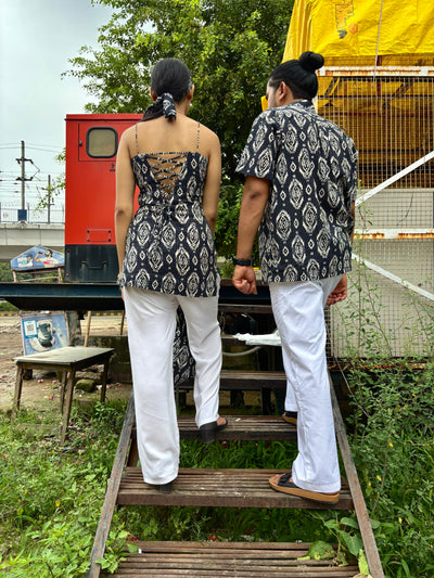 Nazar – Ikat kantha Short Kurti with Tie-Up Back