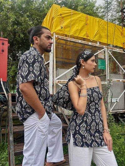 Nazar – Ikat kantha Short Kurti with Tie-Up Back