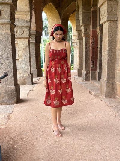 Phoolwari – Bagru Hand Block Print Dress with Pin-Tucks.