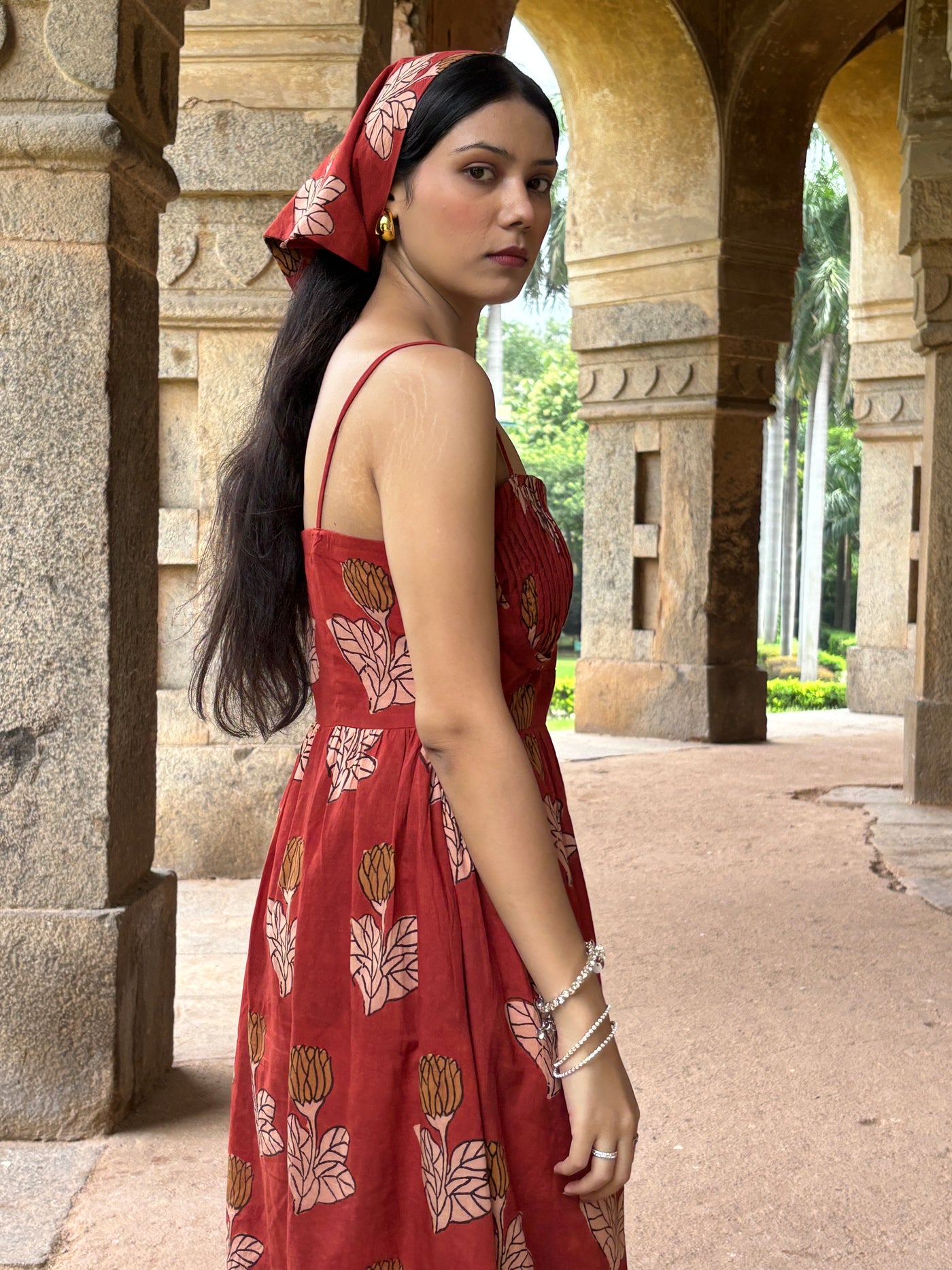 Phoolwari – Bagru Hand Block Print Dress with Pin-Tucks.