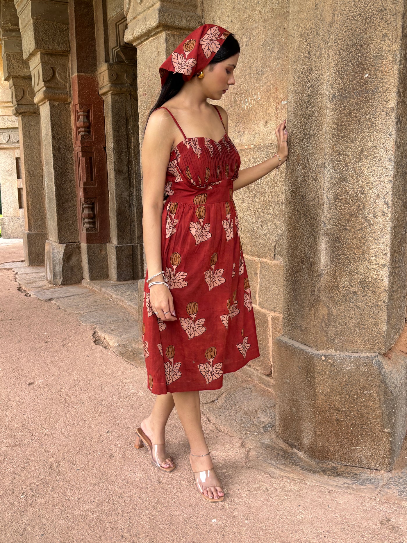 Phoolwari – Bagru Hand Block Print Dress with Pin-Tucks.