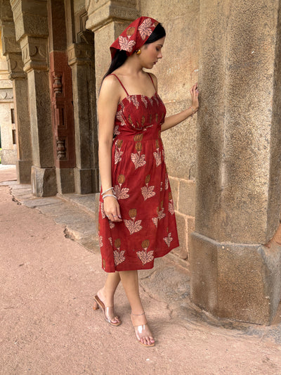 Phoolwari – Bagru Hand Block Print Dress with Pin-Tucks.