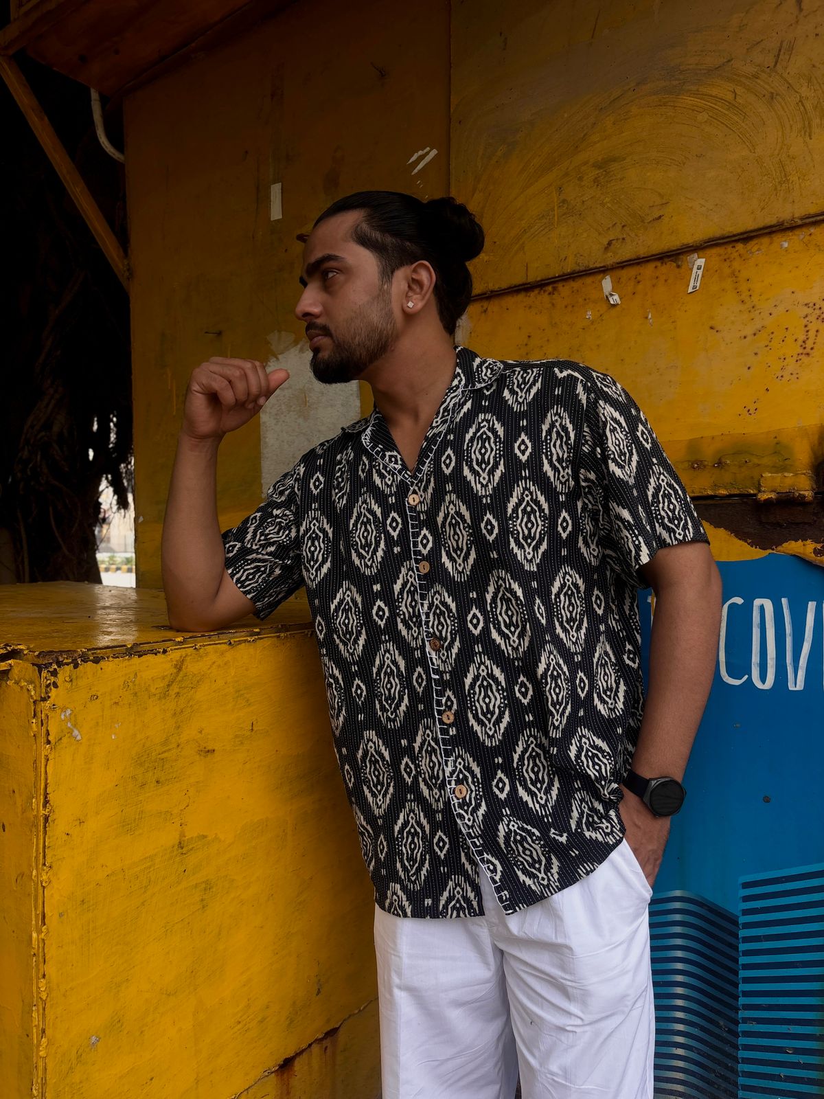 Nazar – Ikat Kantha Shirt with Appliqué & Coconut Buttons 